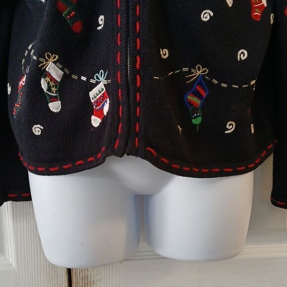 Planet & Co  Petite black holiday Christmas stocking cardigan Sz SP - Picture 2 of 11
